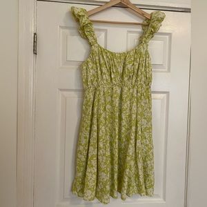 Cotton/linen Abercrombie green floral mini dress size XL